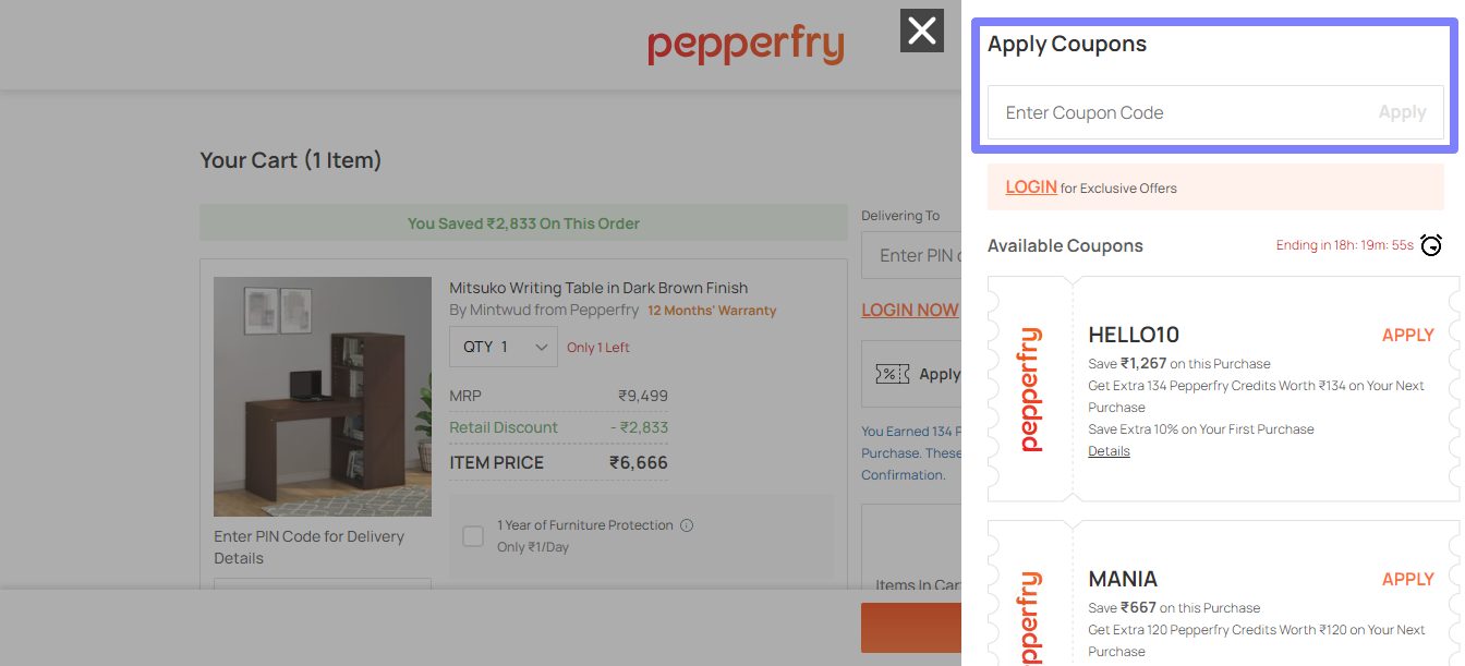 How to Use Pepperfry Coupon Code