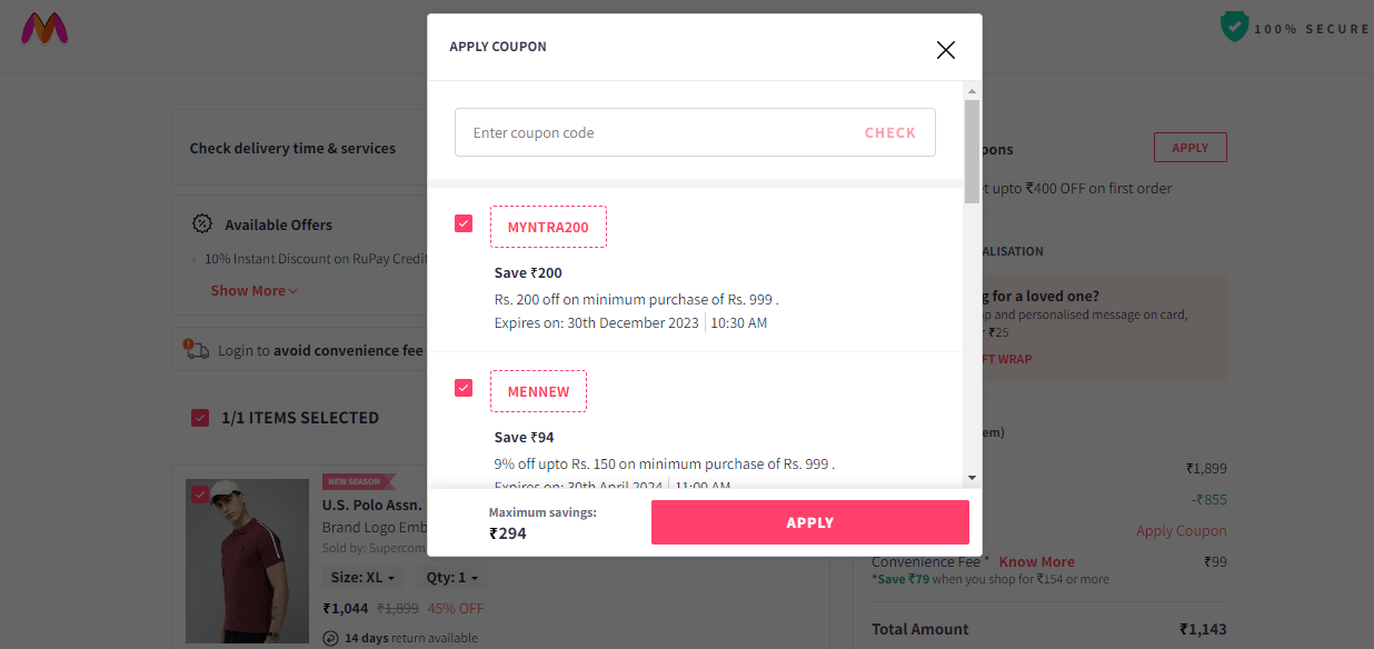 Hoe to Apply Myntra Coupon Code t Checkout